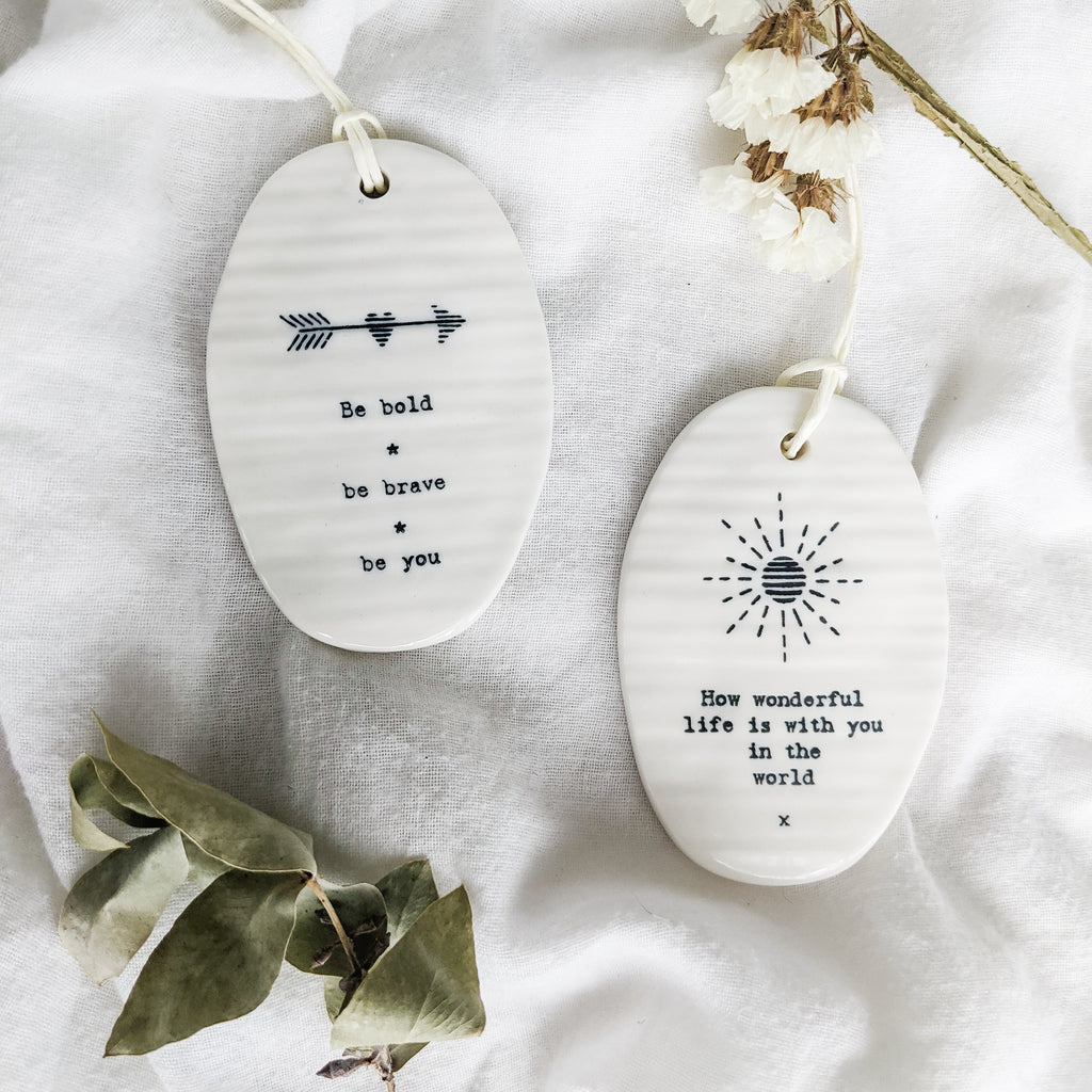 Fair-trade home décor porcelain hangers ethically-made in India.  