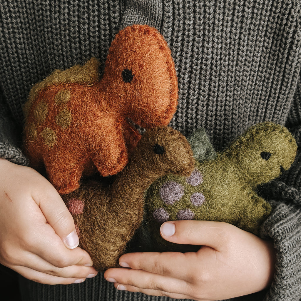 Ethical, fairtrade, felt dinosaur toys. 