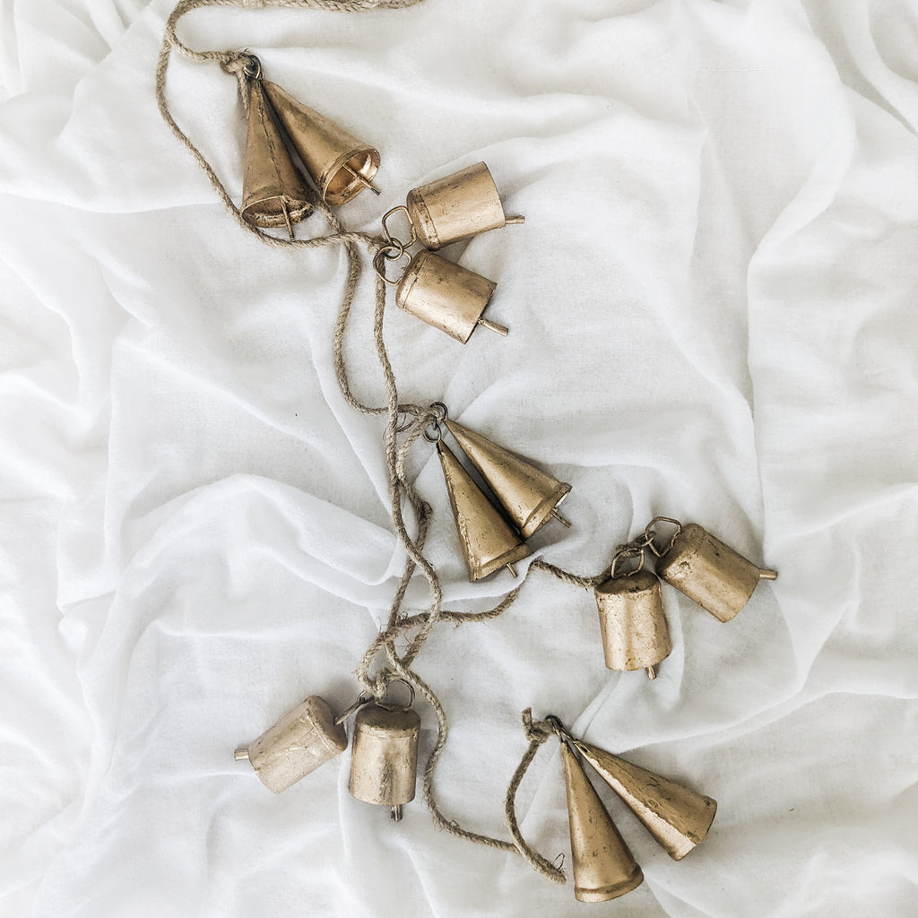 Antique iron bells on natural string eco Christmas decor