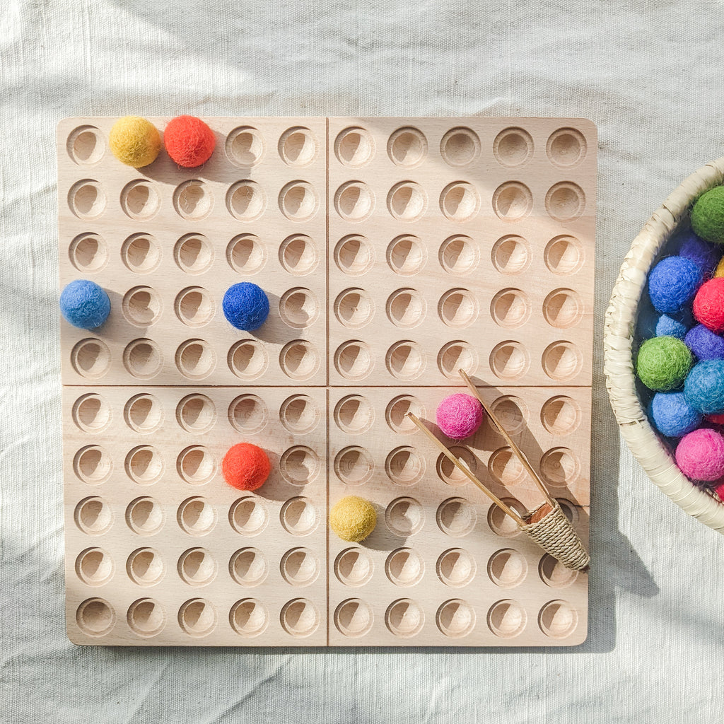 Montessori Wooden Hundreds Board with Felt Pom Poms