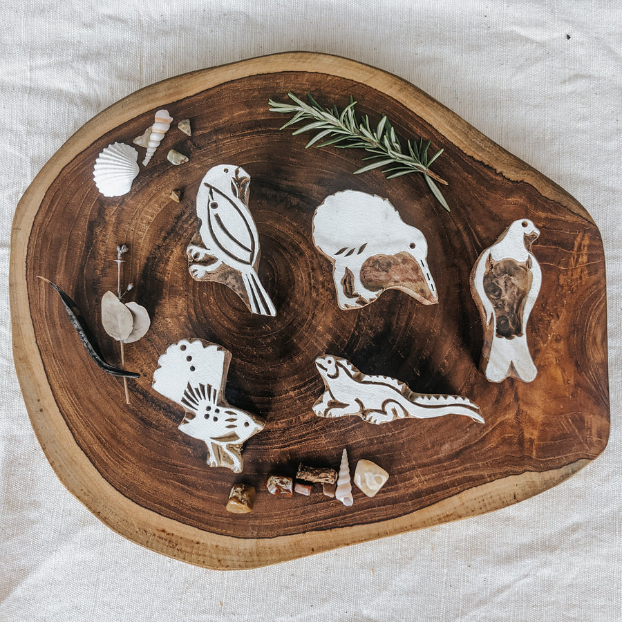 Wooden Printing Blocks - New Zealand Native Fauna Set
