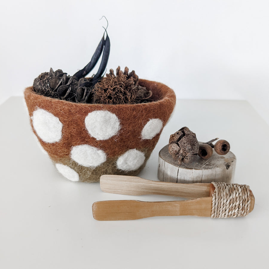 Felt Mushroom Bowls - Brown