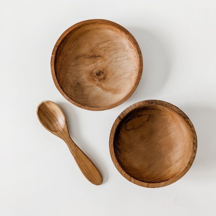Mini Teak Wood Bowl, Plate and Spoon Set – Fairplay