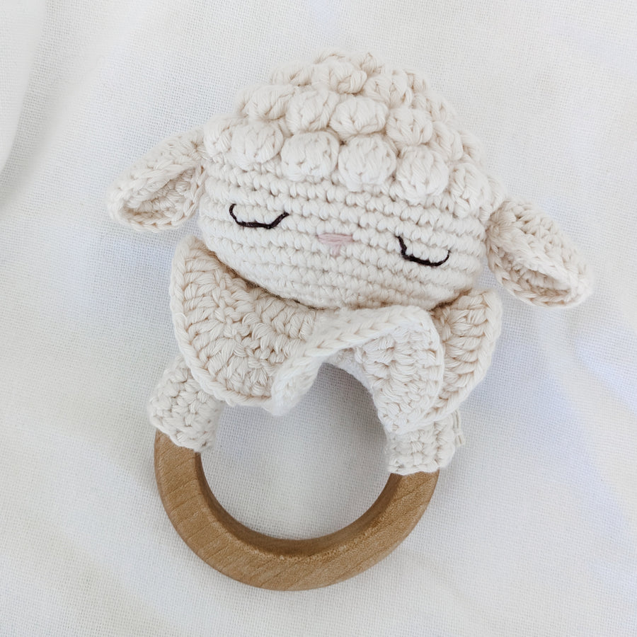 Patti Oslo Natural Teething Ring with Bell | Lamb