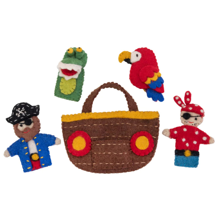 Pirate felt playset which includes a pirate, crocodile, parrot and captain.
