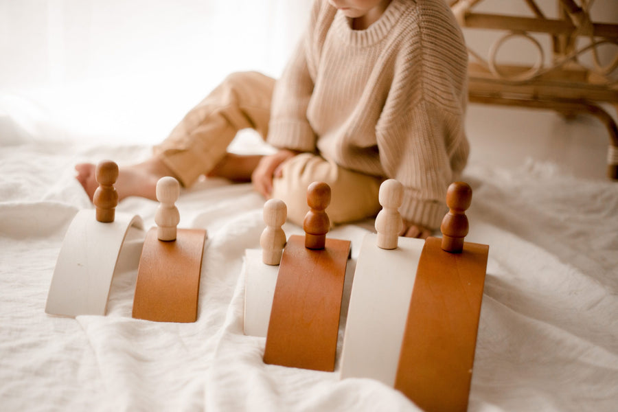 Wooden toy natural arch and peg set. Ethically-made, fair trade toy. 