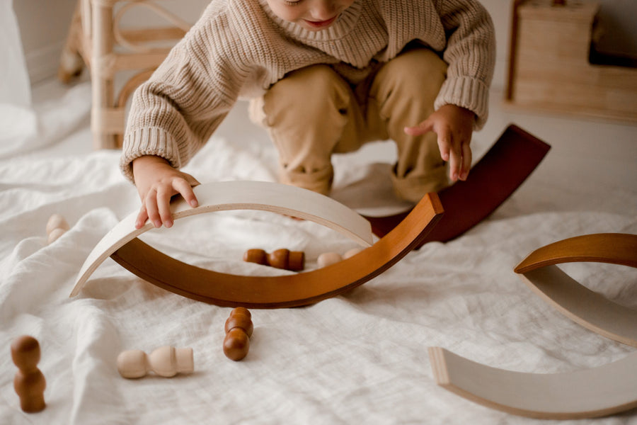 Wooden toy natural arch and peg set. Ethically-made, fair trade toy. 