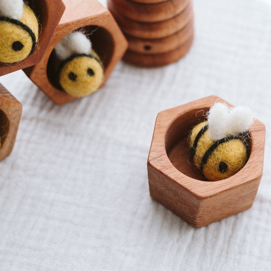 Natural Wooden Honeycomb Beehive Set