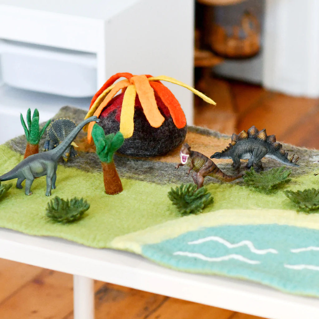 Tara Treasures | Felt Mat | Dinosaur and Volcano Playscape (Large)