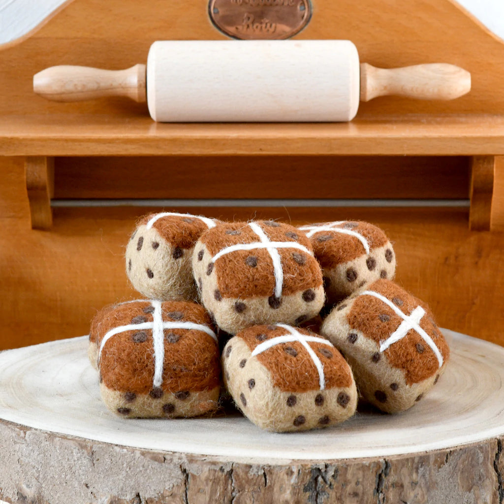 Fairtrade felt hot cross bun Easter toy. Ethical, eco-friendly Easter gifts. 