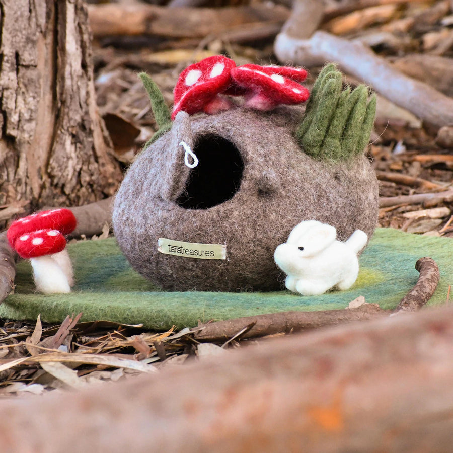 Felt Mushroom Home with Rabbit