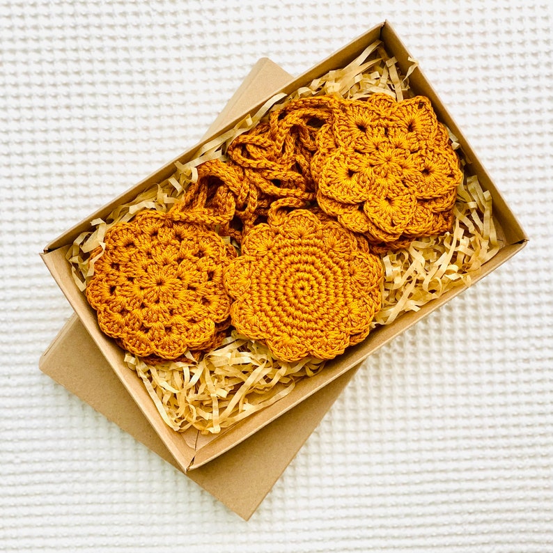 Vintage, mustard, hand-crocheted garland made from 100% cotton