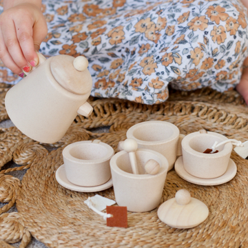 Wooden tea set for kitchen play for kids. 
