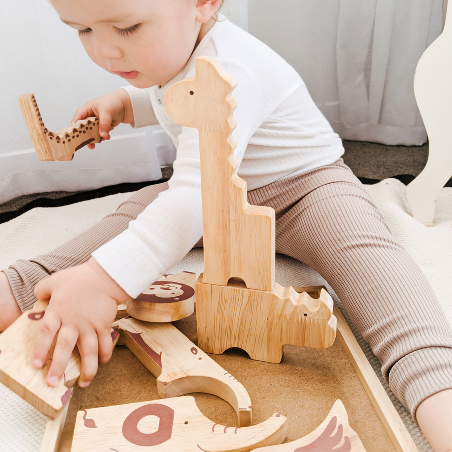 Fair trade wooden puzzle toy – jungle animal set. 