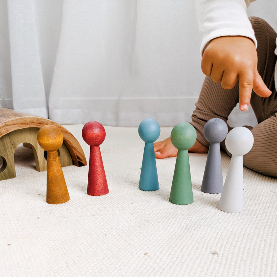 Wooden toys – hand coloured peg dolls for open ended play
