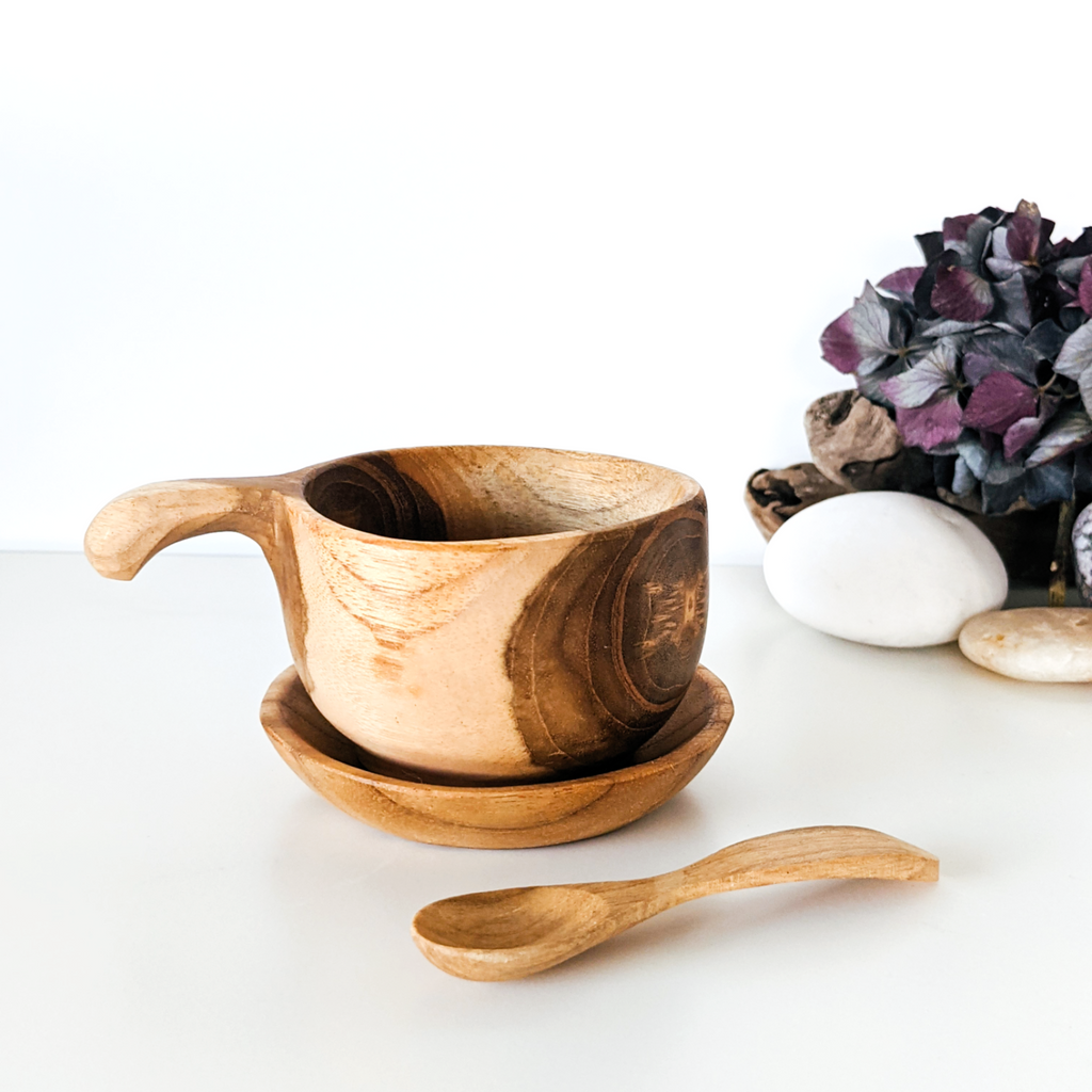 Teak Wood Cup and Spoon Set