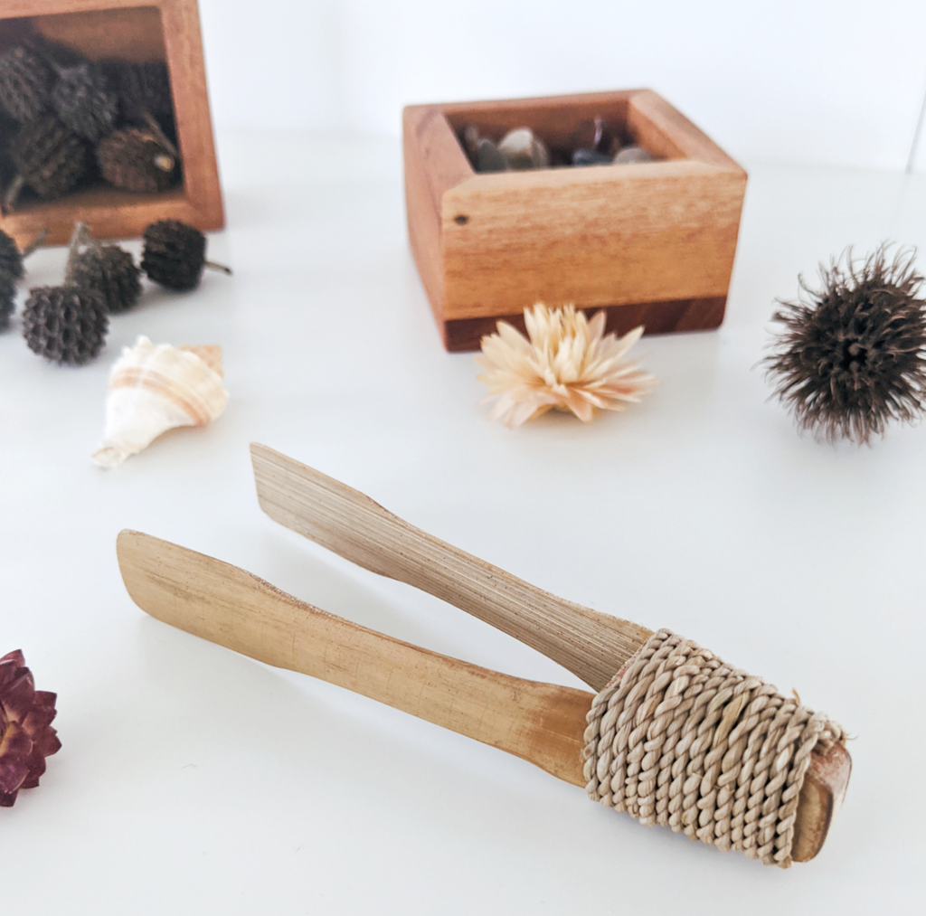 Bamboo tongs toy for helping kids develop fine motor skills