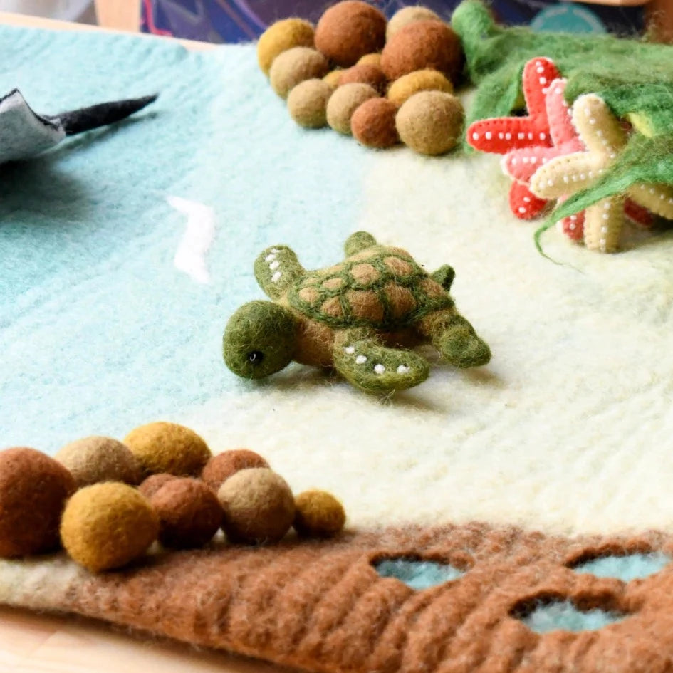 Eco-friendly, fairtrade felt sea turtle toy. 