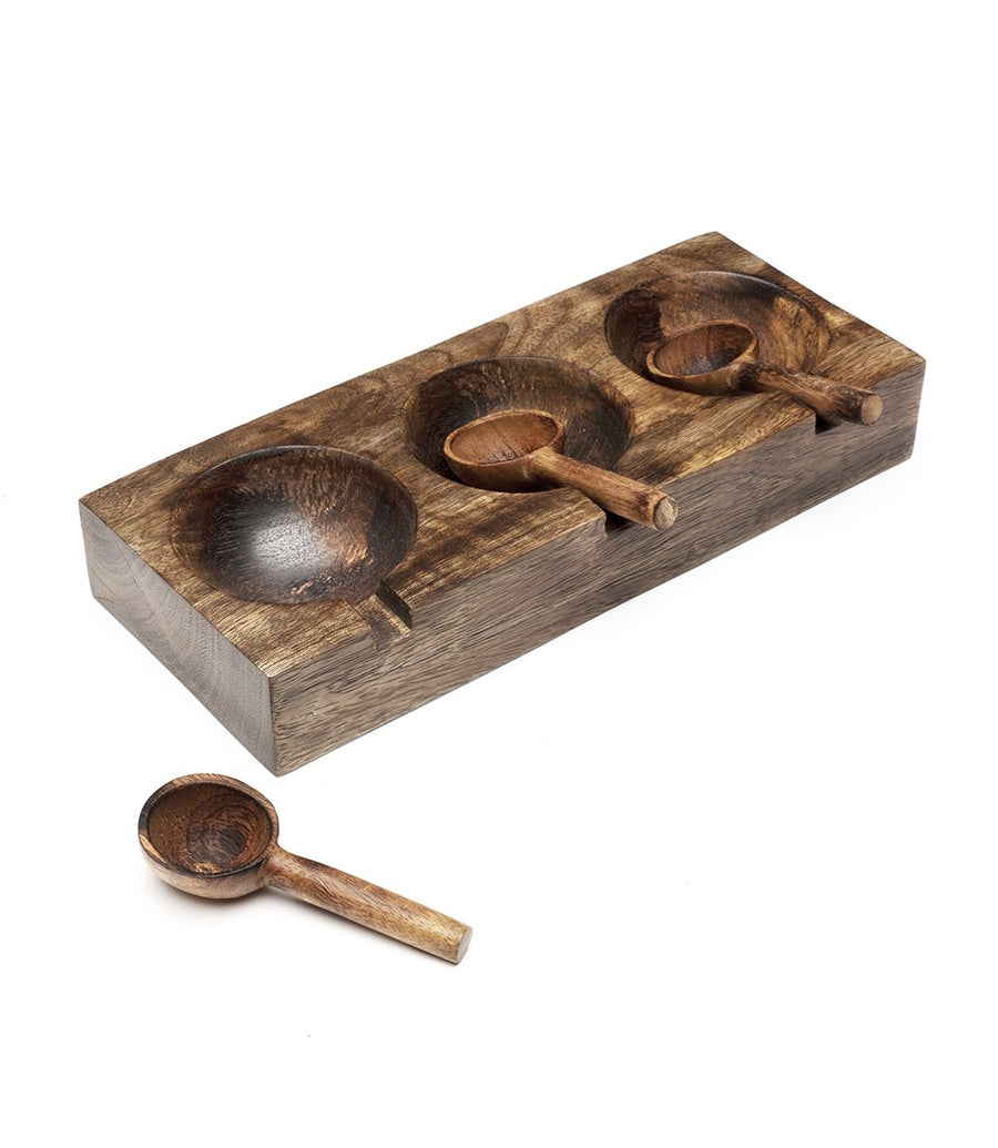Wooden Tray with 3 Scoops - last chance!