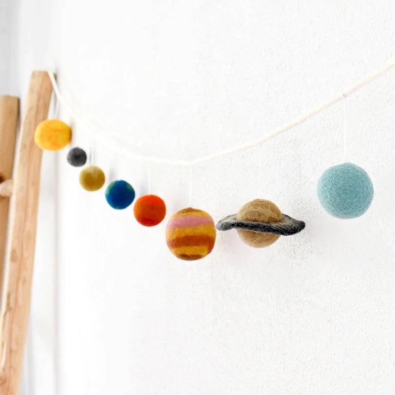 Felt Garland of the solar system. Eco friendly and fairtrade children’s bedroom décor.  