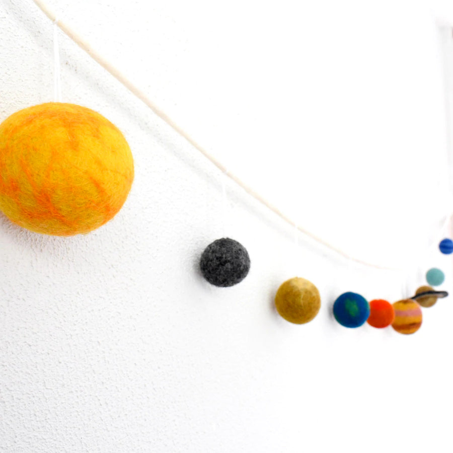 Felt Garland of the solar system. Eco friendly and fairtrade children’s bedroom décor.  