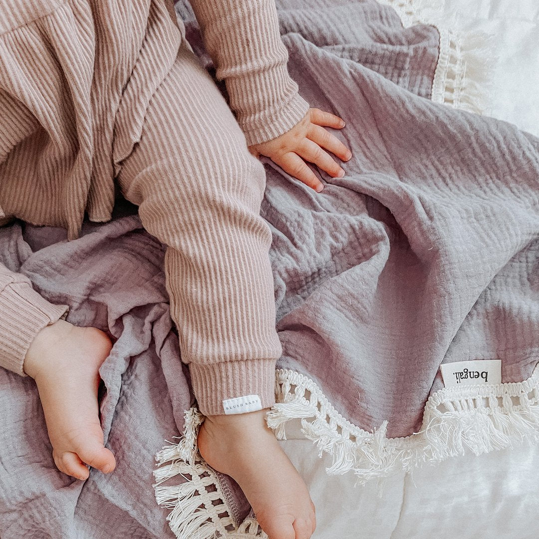 Muslin Fringe Swaddle Lavender Fairplay