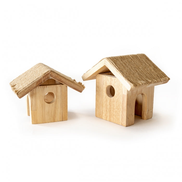 A set of two wooden cottages with beautiful textured roofs - just perfect for imaginative and small world play! 